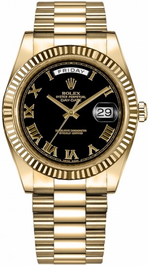 Rolex Day-Date 41 Black Roman Numeral Dial Gold Watch 218238