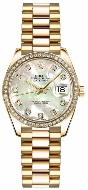 Rolex Lady-Datejust 26 Mother of Pearl Diamond Dial Gold Watch 179138