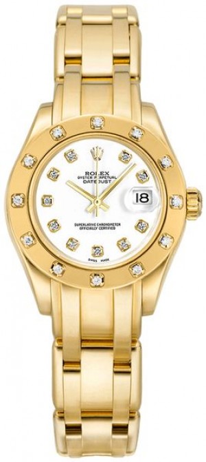 Rolex Pearlmaster Solid Gold White Diamond Women's Watch 80318