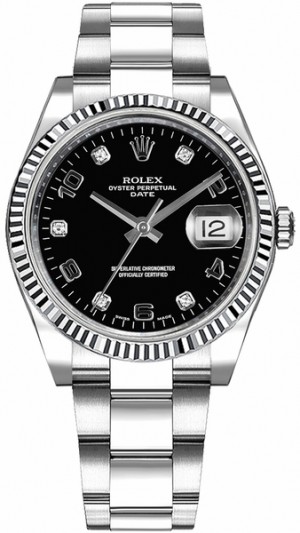 Rolex Oyster Perpetual Date 34 Black Diamond Dial Watch 115234