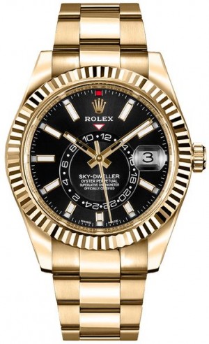Rolex Sky-Dweller Yellow Gold Men's Black Dial Watch 326938