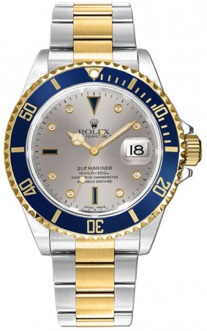 Rolex Submariner Date Diamond Sapphire Serti Men's Watch 16613